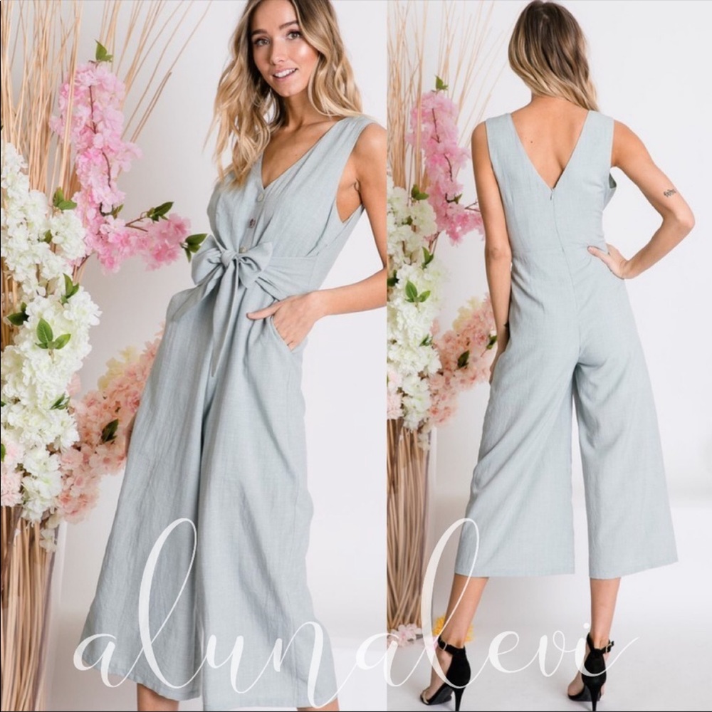 Front Tie Wide Leg Jumpsuit - Picture 2 of 2